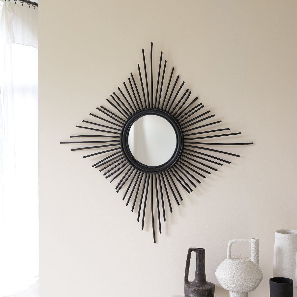 Isidore - Espejo en ratán negro 80 cm Isidore - Espejo en ratán negro 80 cm