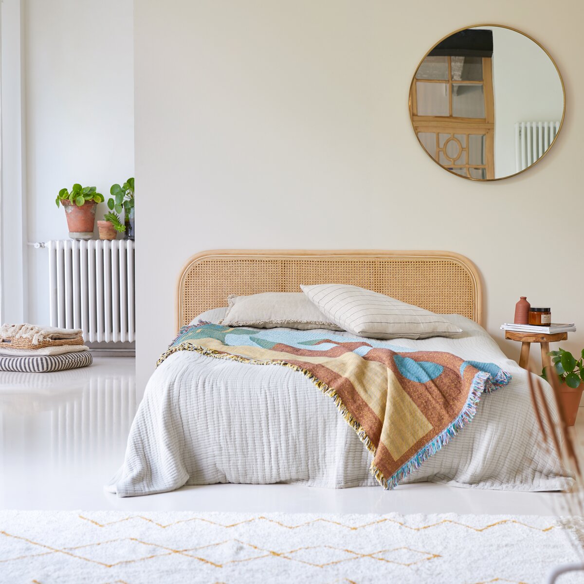 Testiera Testata per Letto Matrimoniale in Rattan Floreale Boho