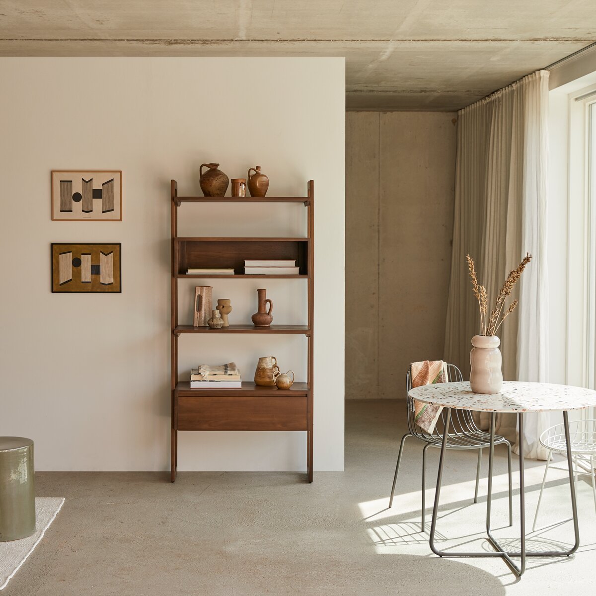 Wall - Solid reclaimed teak single Bookcase