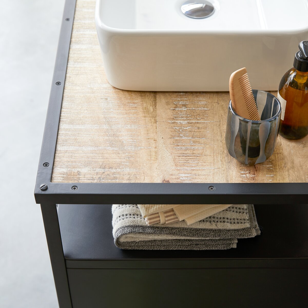 Industriel - Mobile da bagno in mango massello e metallo 95 cm Industriel - Mobile da bagno in mango massello e metallo 95 cm