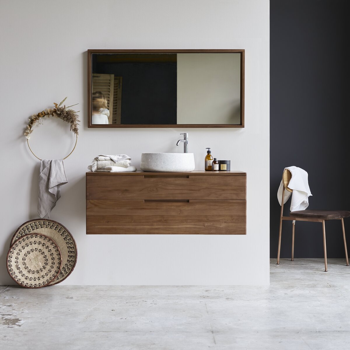 Mueble bajo lavabo en teca maciza 85 cm - Baño / Mueble de baño - Tikamoon