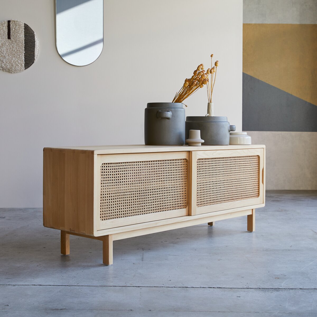 Luis - TV-Schrank aus Ulme und Rohrgeflecht 140 cm Luis - TV-Schrank aus Ulme und Rohrgeflecht 140 cm
