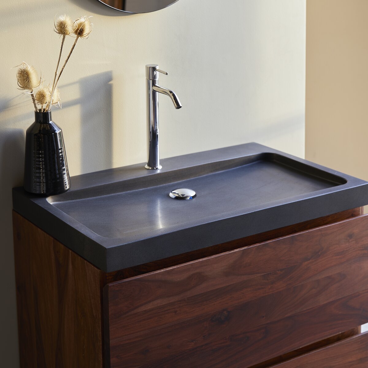 Nova - Mueble de baño en palisandro macizo y piedra de lava 80 cm Nova - Mueble de baño en palisandro macizo y piedra de lava 80 cm