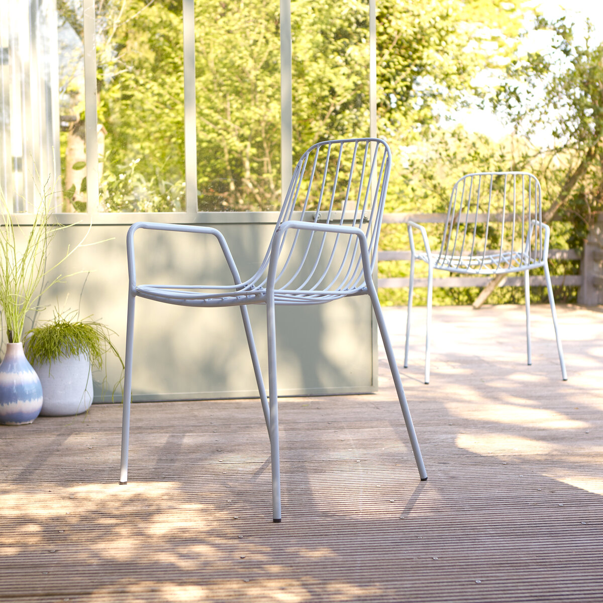Bleu grey metal garden Armchair Garden / Garden Chairs Tikamoon