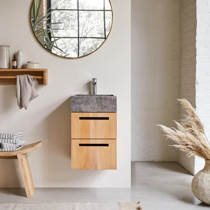 Line - Solid teak and marble bathroom cabinet 40 cm