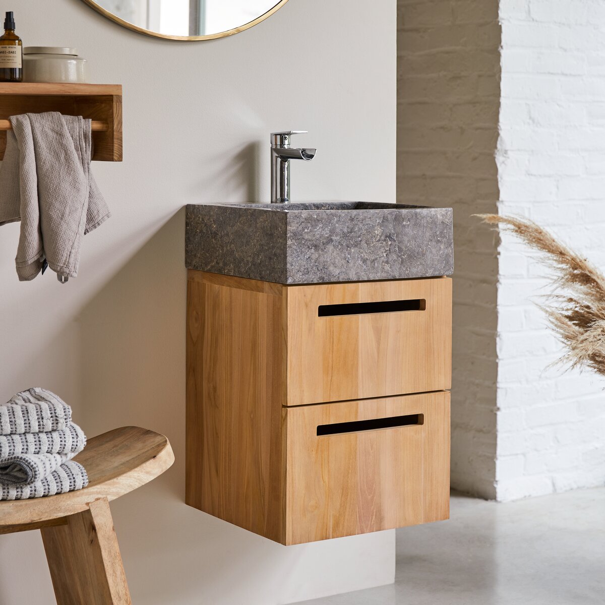Line - Badezimmermöbel aus massivem Teakholz und Marmor 40 cm Line - Badezimmermöbel aus massivem Teakholz und Marmor 40 cm