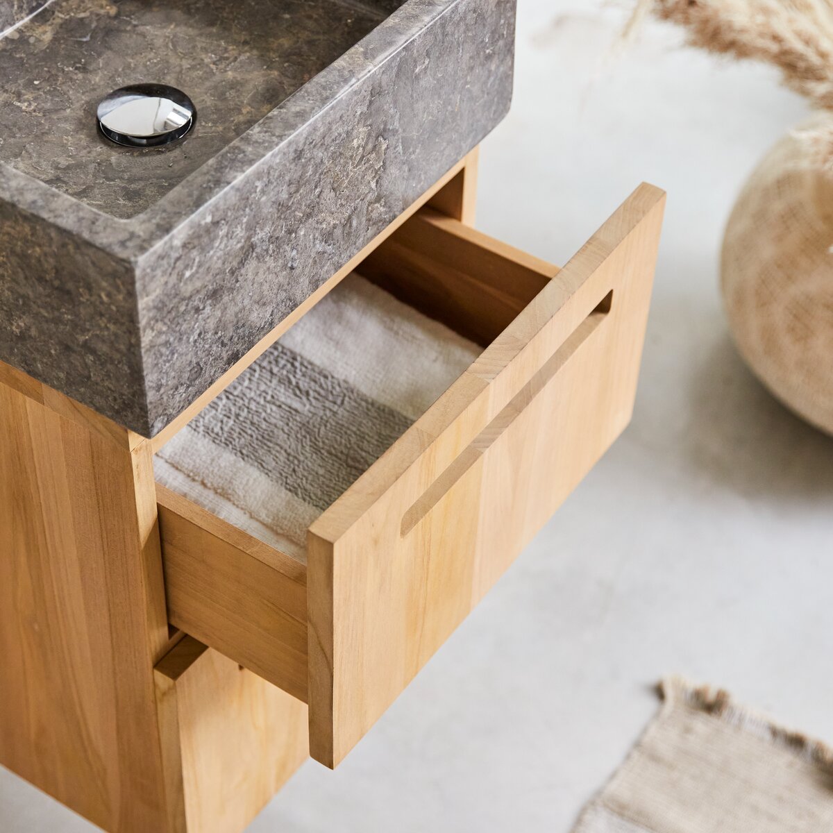 Line - Badezimmermöbel aus massivem Teakholz und Marmor 40 cm Line - Badezimmermöbel aus massivem Teakholz und Marmor 40 cm
