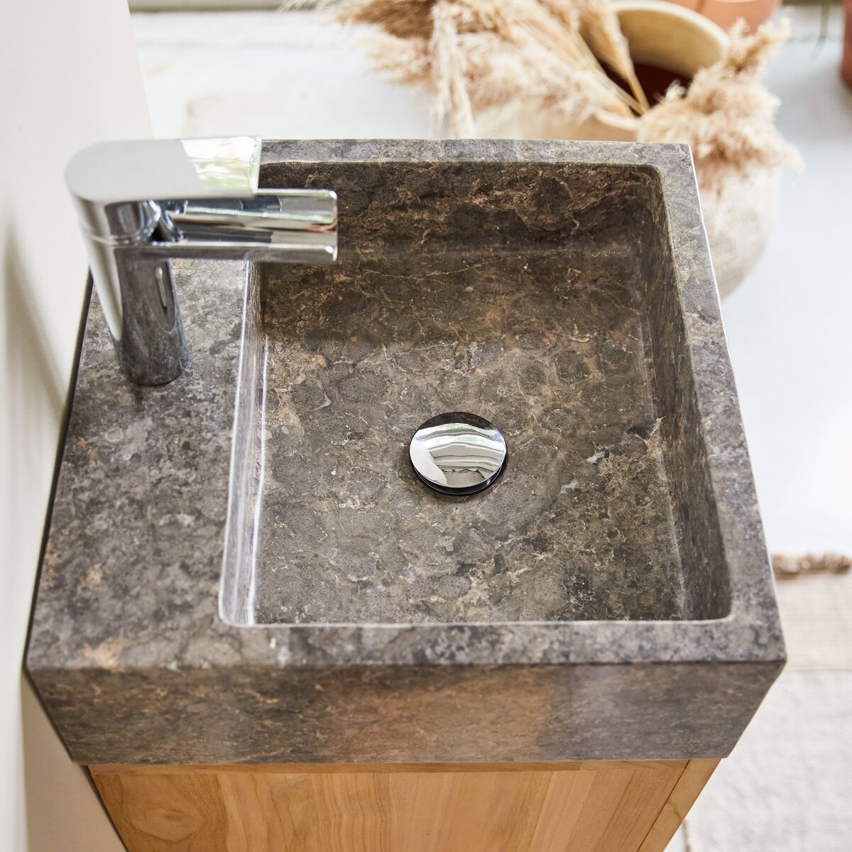 Line - Mueble de baño en teca maciza y mármol 40 cm Line - Mueble de baño en teca maciza y mármol 40 cm