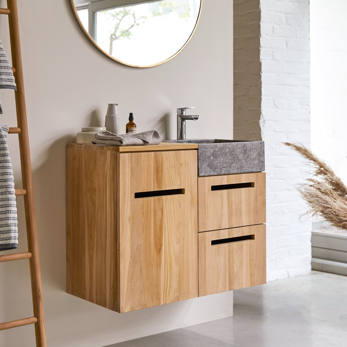 Line - Badezimmermöbel aus massivem Teakholz und Marmor 85 cm Line - Badezimmermöbel aus massivem Teakholz und Marmor 85 cm