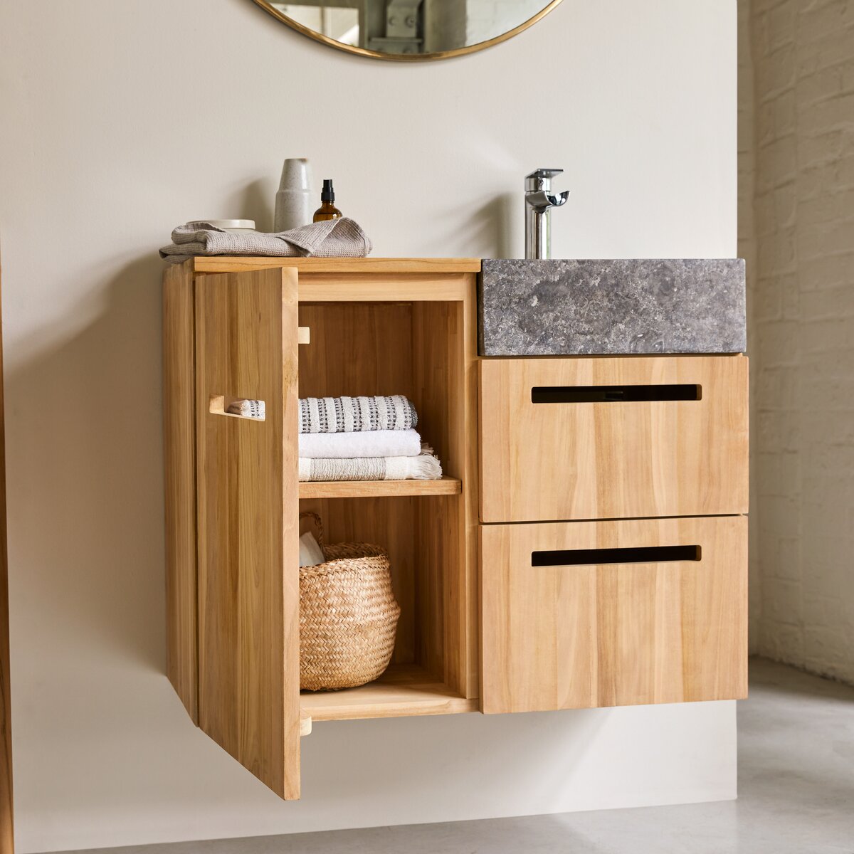 Mobile bagno con vani a giorno design 85 cm. effetto legno chiaro -  Ceramica Sud