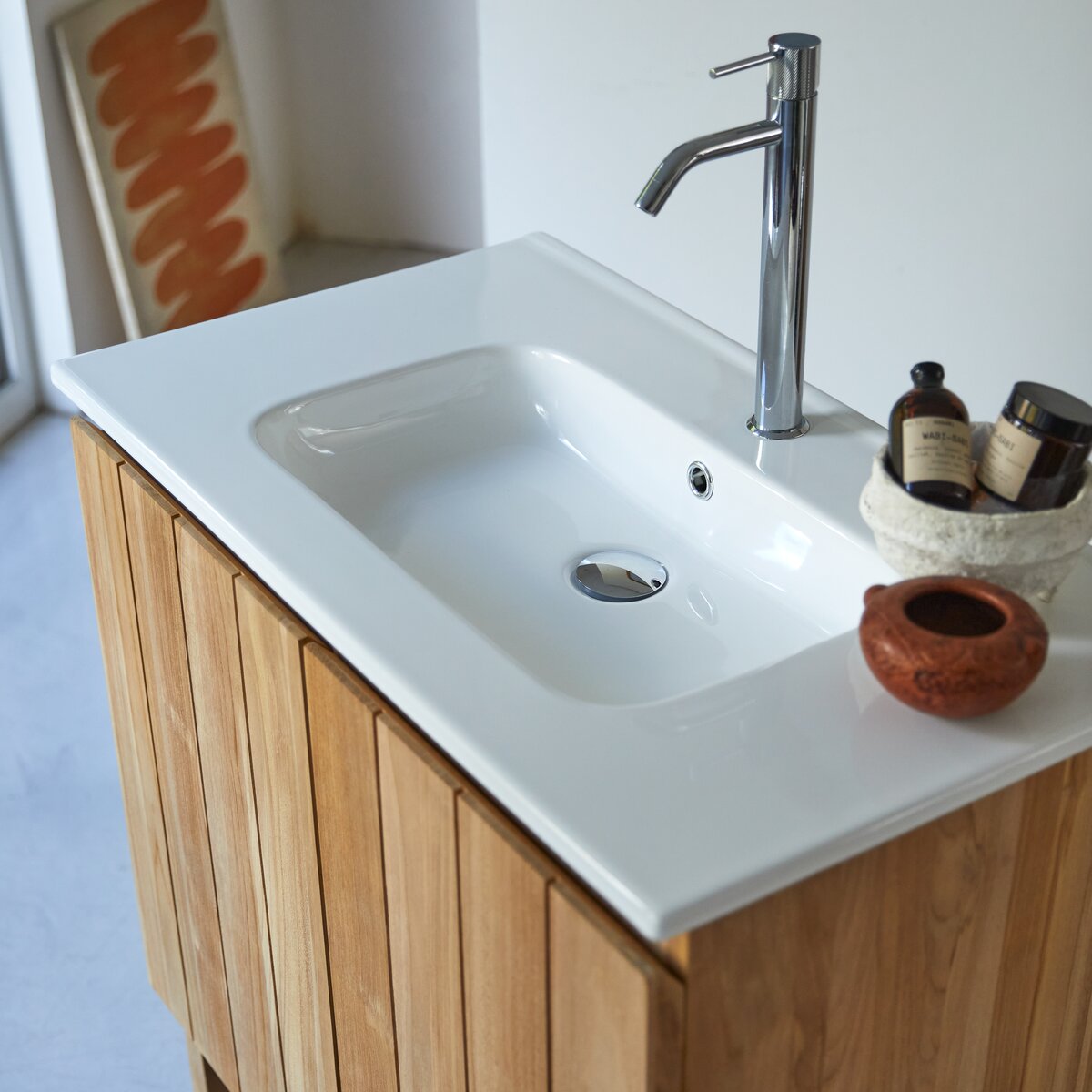 Jill - Solid teak and ceramic bathroom cabinet 80 cm Jill - Solid teak and ceramic bathroom cabinet 80 cm