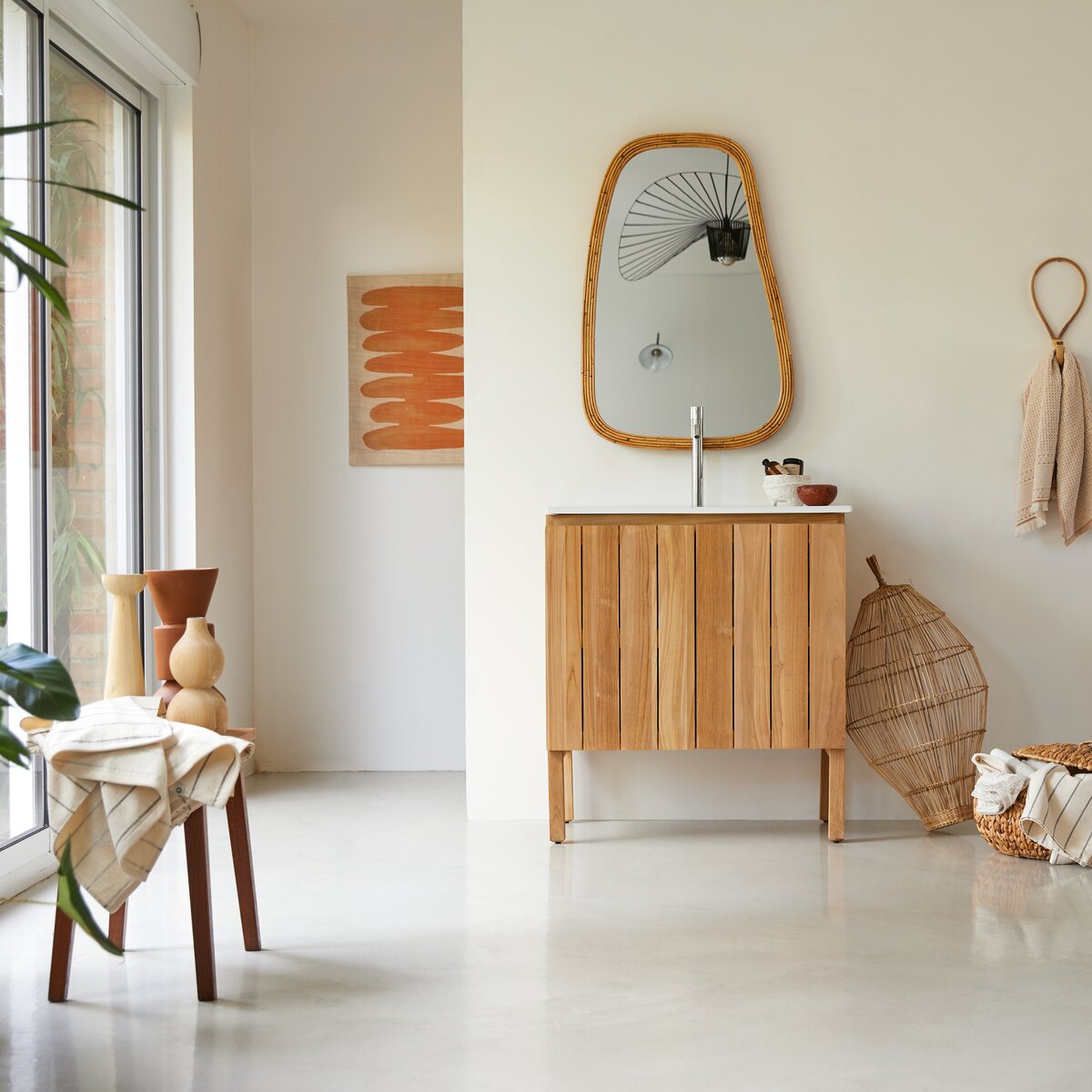 Jill - Mobile per il bagno in teak massello e ceramica 80 cm