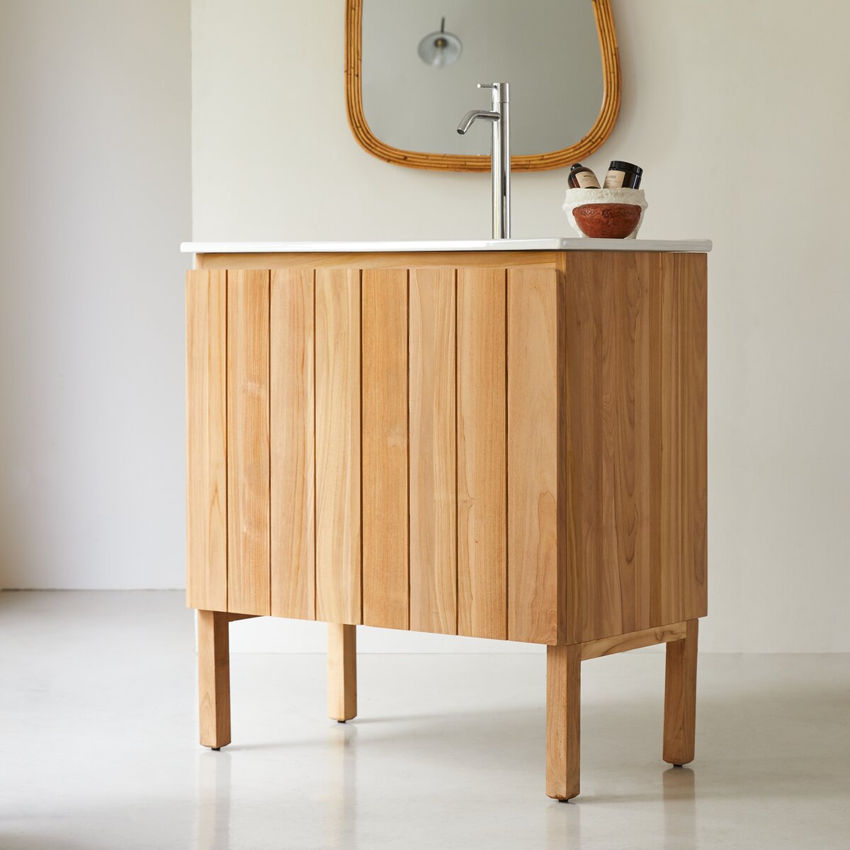 Jill - Badezimmermöbel aus massivem Teakholz und Keramik 80 cm Jill - Badezimmermöbel aus massivem Teakholz und Keramik 80 cm