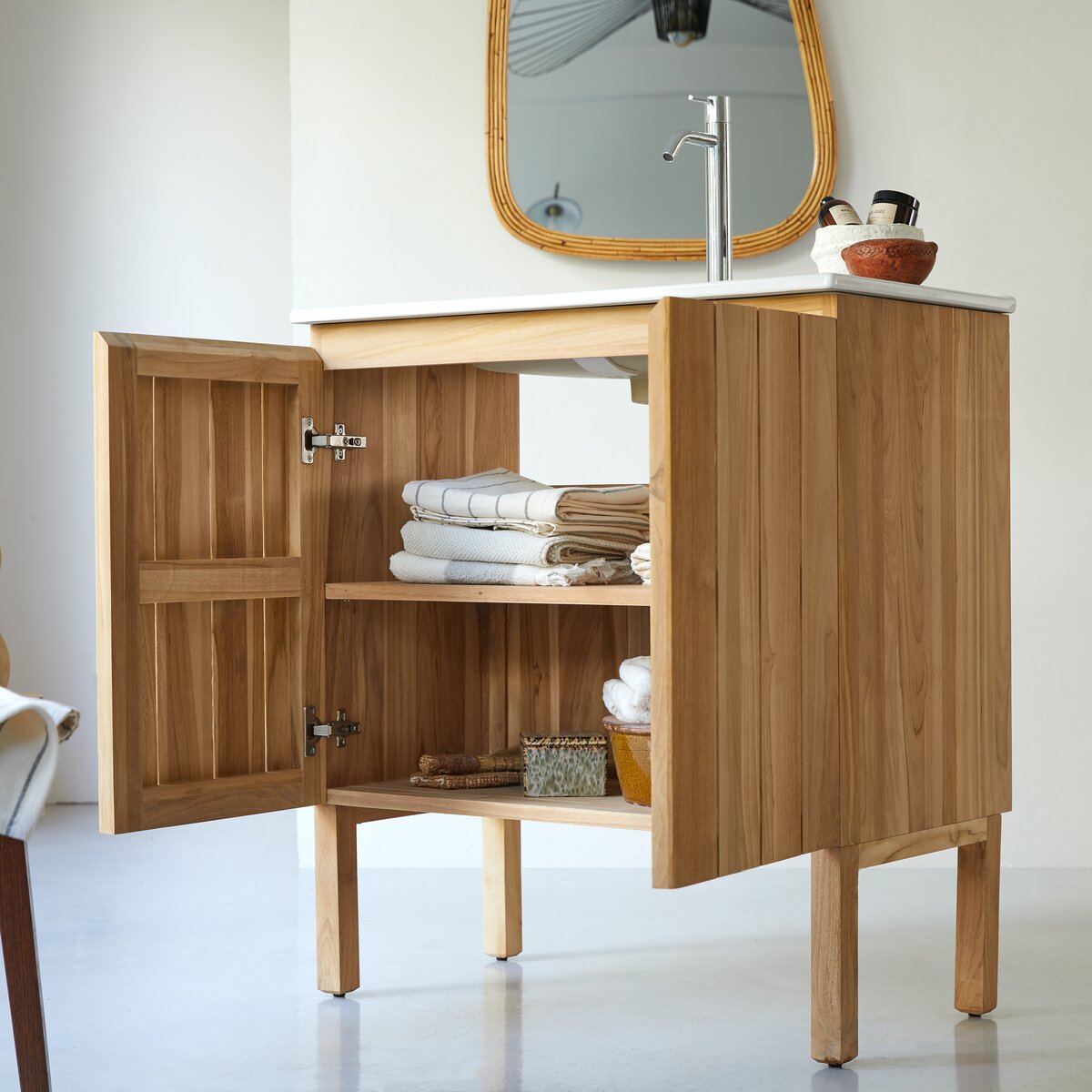 Jill - Badezimmermöbel aus massivem Teakholz und Keramik 80 cm Jill - Badezimmermöbel aus massivem Teakholz und Keramik 80 cm