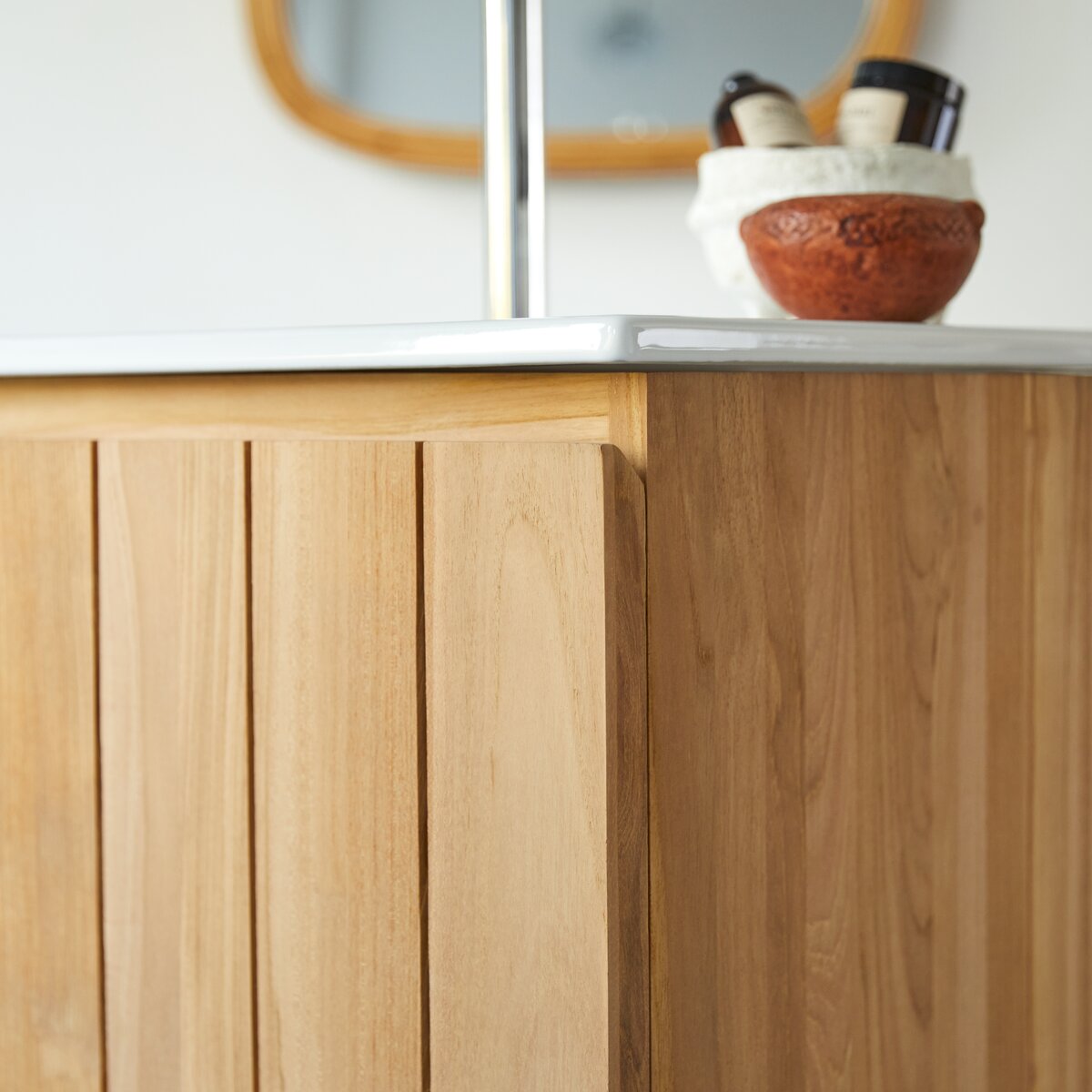 Jill - Badezimmermöbel aus massivem Teakholz und Keramik 80 cm Jill - Badezimmermöbel aus massivem Teakholz und Keramik 80 cm