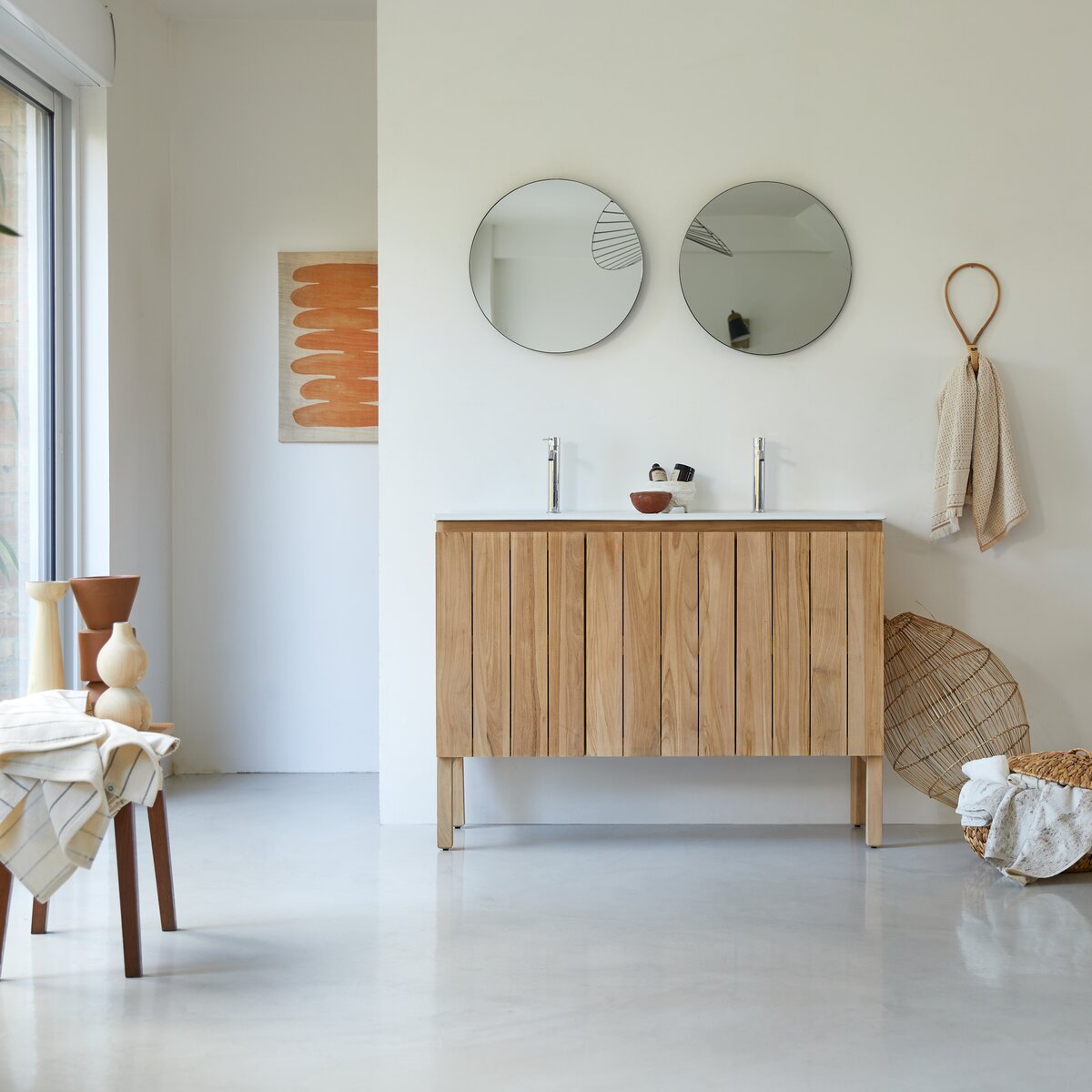 Jill - Mobile per il bagno in teak massello e ceramica 120 cm