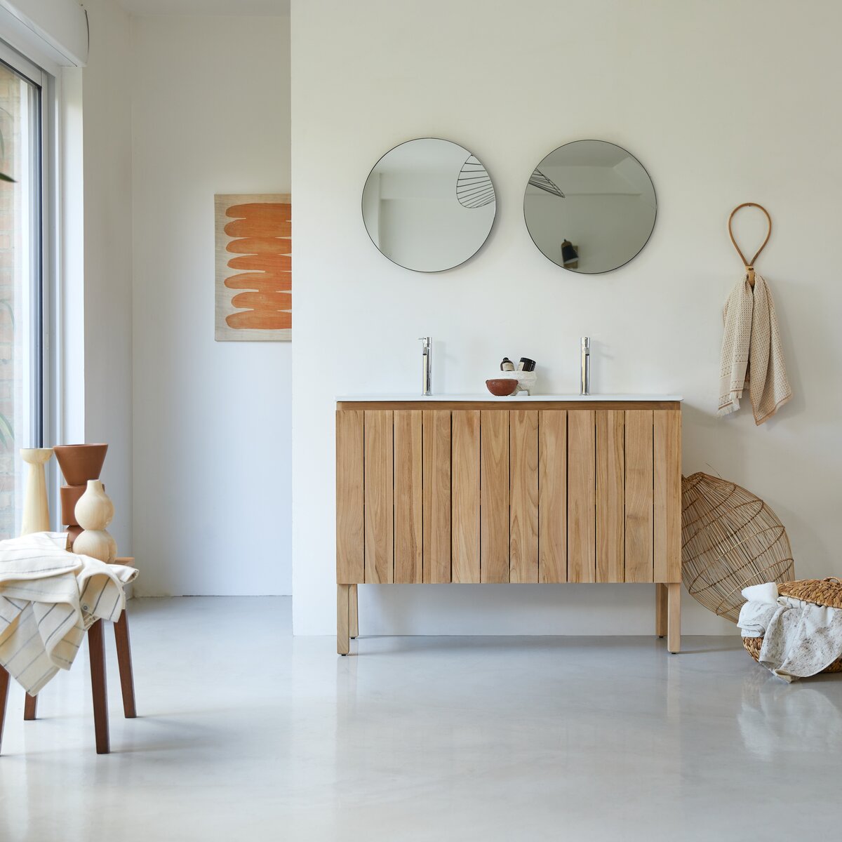 Jill - Mueble de baño en teca maciza y cerámica 120 cm