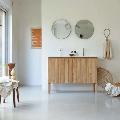 Jill - Solid teak and ceramic bathroom cabinet 120 cm