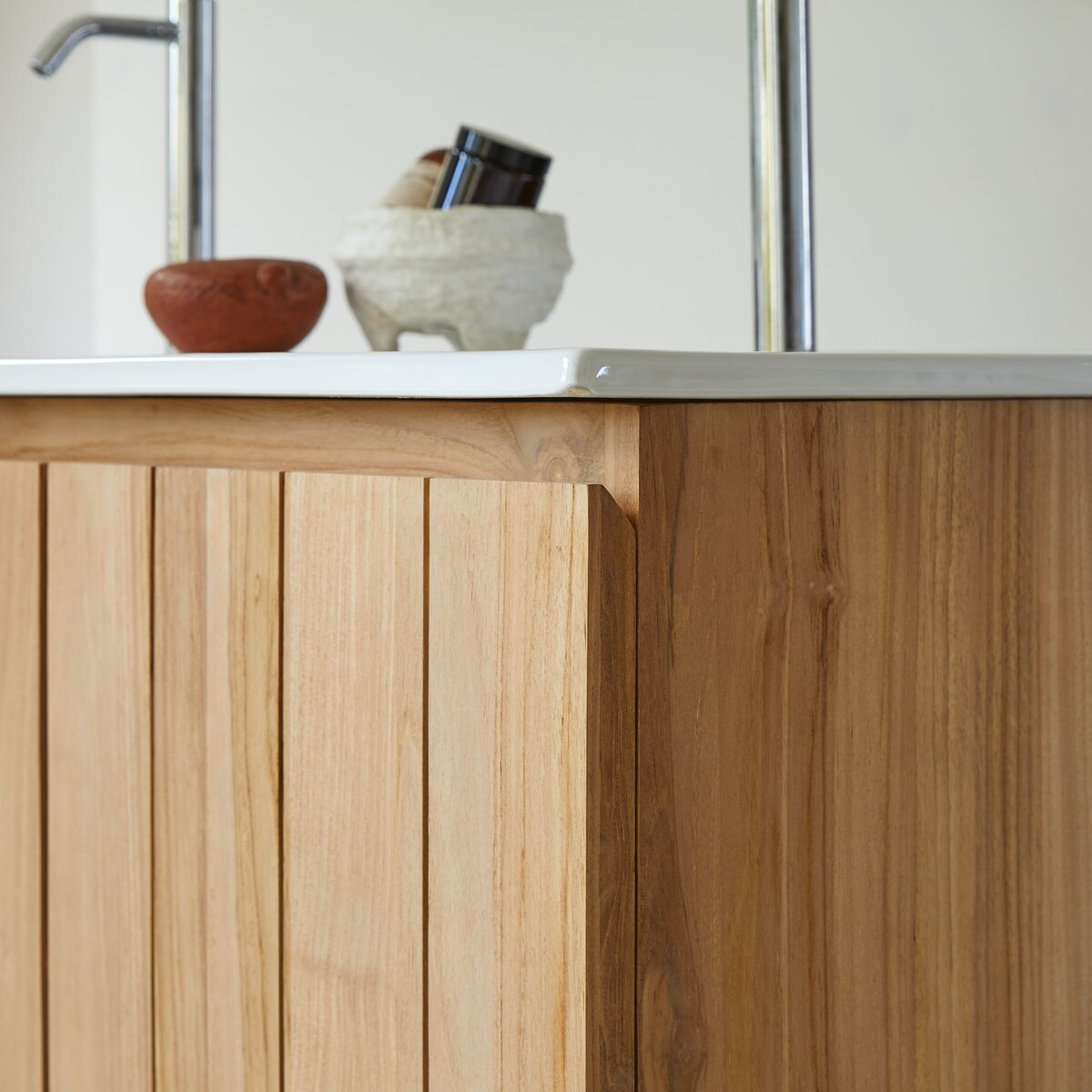 Mobile in teak e lavabo in battuto di terrazzo premium 120 cm Edgar - Bagno  - Tikamoon