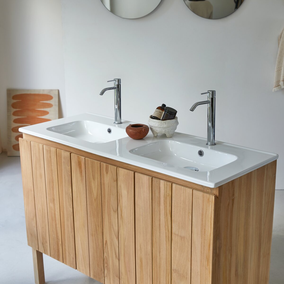 Jill - Mobile per il bagno in teak massello e ceramica 120 cm Jill - Mobile per il bagno in teak massello e ceramica 120 cm