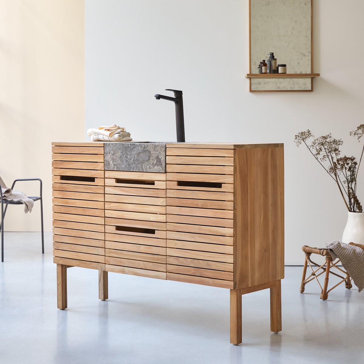 Slats - Badezimmermöbel aus massivem Teakholz und Marmor 125 cm Slats - Badezimmermöbel aus massivem Teakholz und Marmor 125 cm