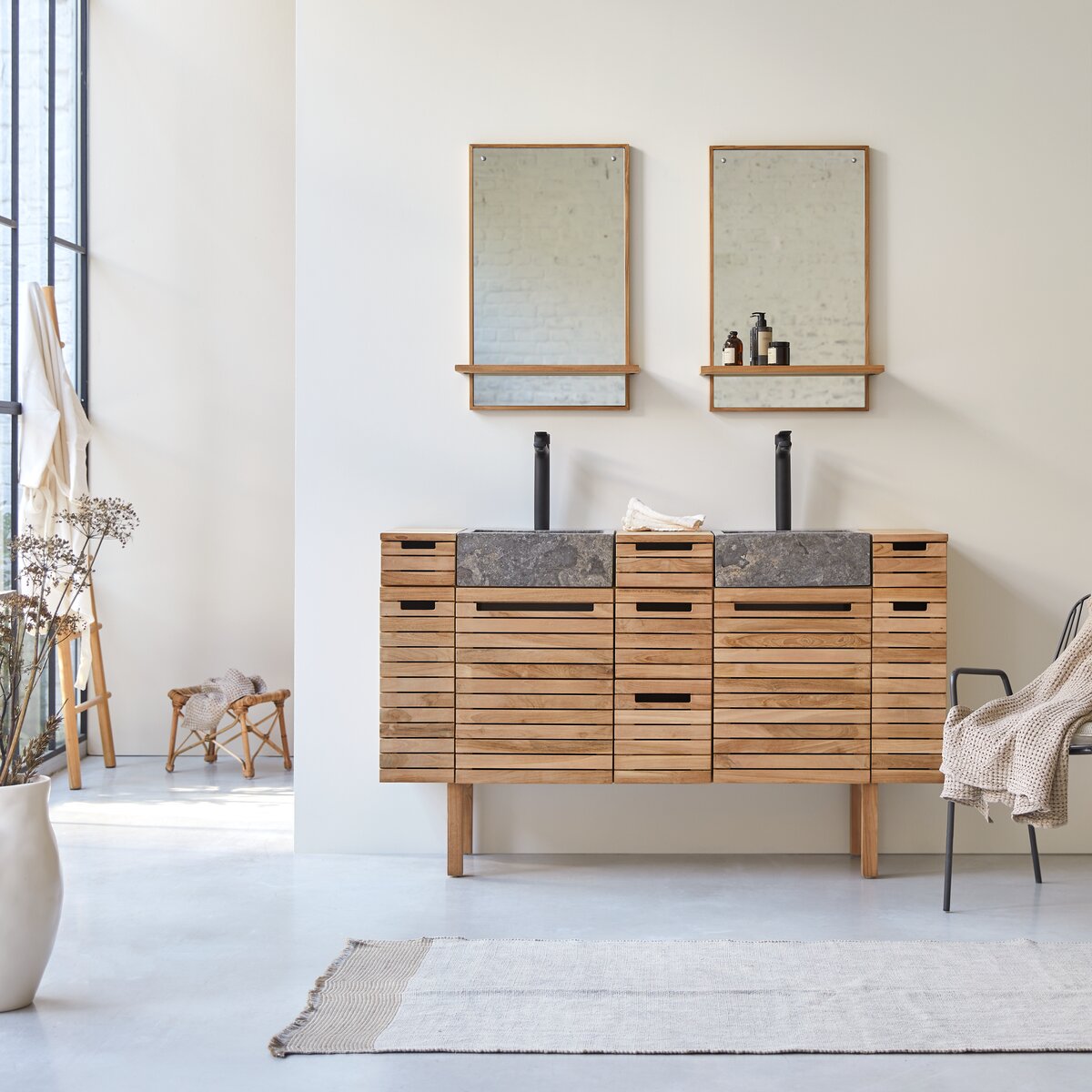 Slats - Badezimmermöbel aus massivem Teakholz und Marmor 150 cm Slats - Badezimmermöbel aus massivem Teakholz und Marmor 150 cm