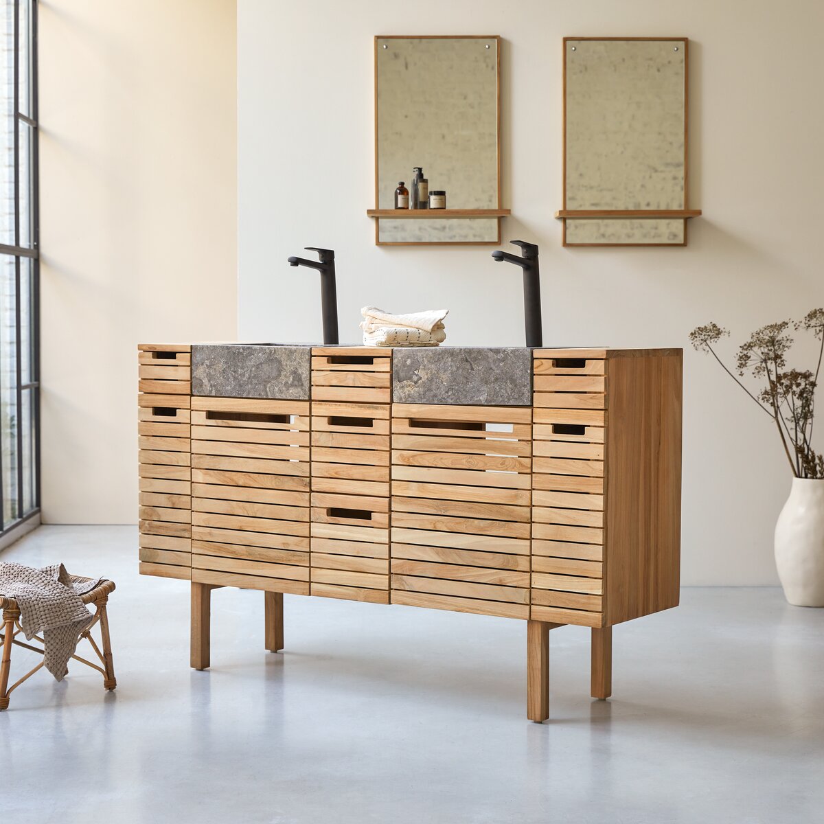 Slats - Badezimmermöbel aus massivem Teakholz und Marmor 150 cm Slats - Badezimmermöbel aus massivem Teakholz und Marmor 150 cm
