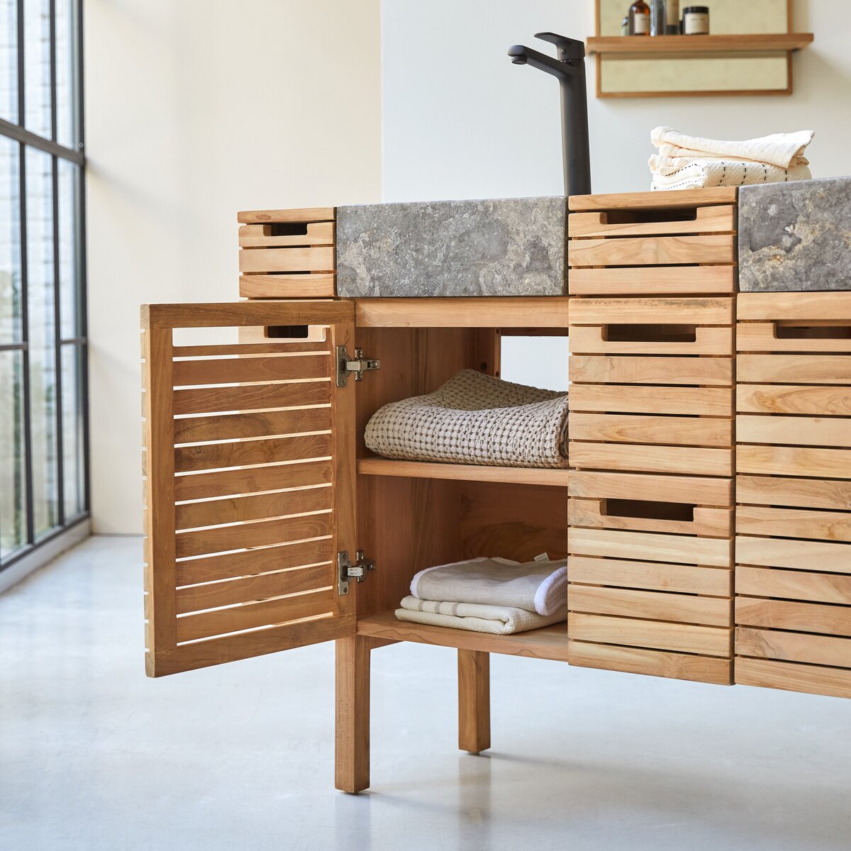 Slats - Mobile per il bagno in teak massello e marmo 150 cm Slats - Mobile per il bagno in teak massello e marmo 150 cm