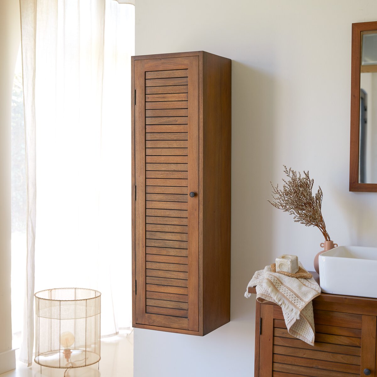 Tall wallmounted acacia Bathroom storage furniture Tikamoon