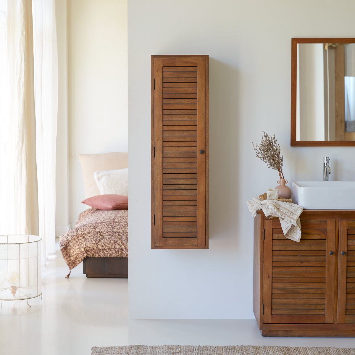 Tilda mueble columna baño giratorio blanco con puerta espejo cajón