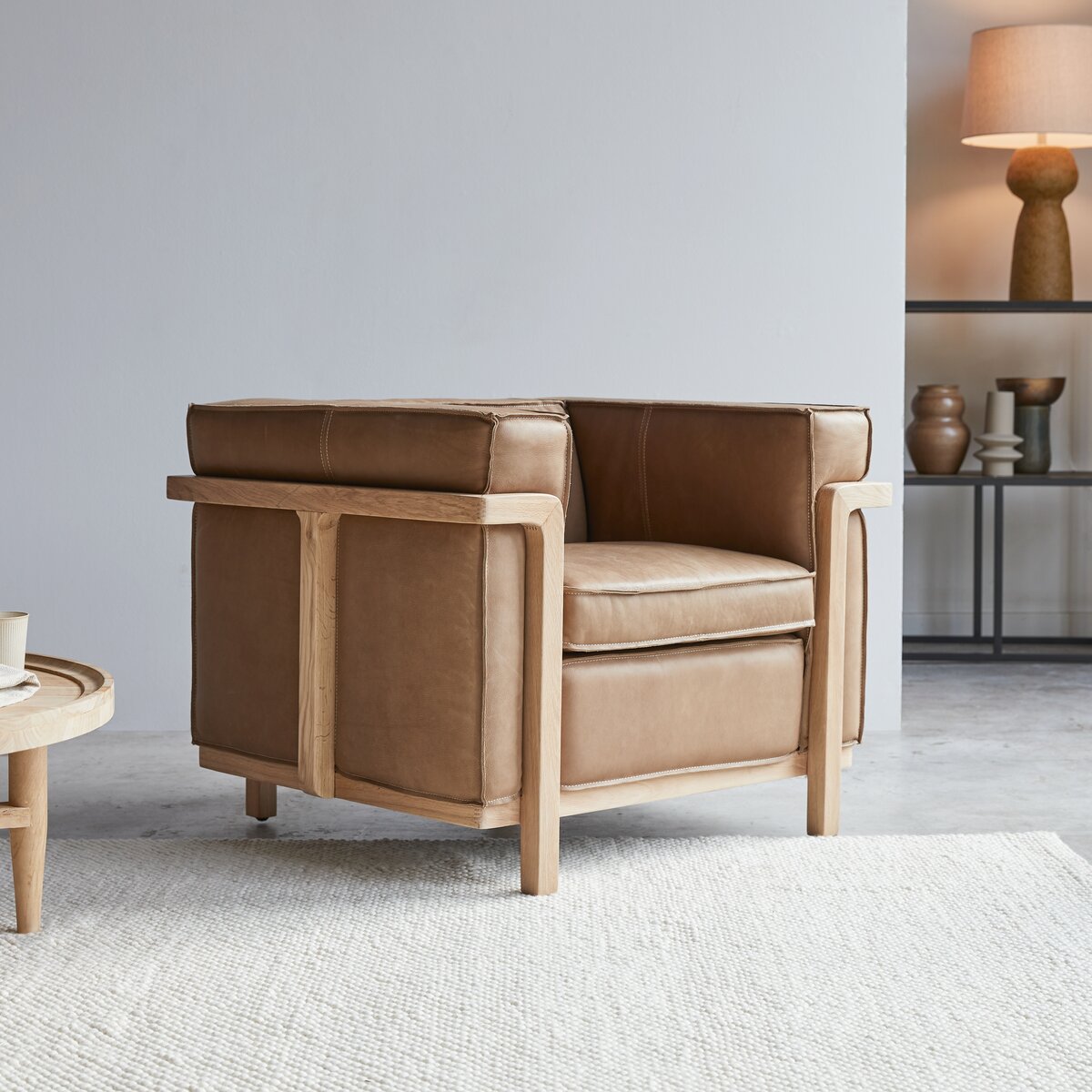 Cobbelwood - Sillón en roble macizo y cuero Cheyenne Cobbelwood - Sillón en roble macizo y cuero Cheyenne