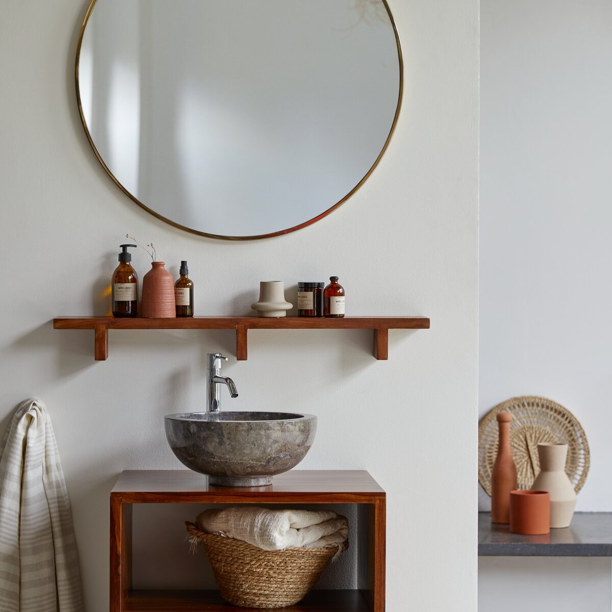 Bahya - Estantería de baño horizontal de palisandro macizo Bahya - Estantería de baño horizontal de palisandro macizo