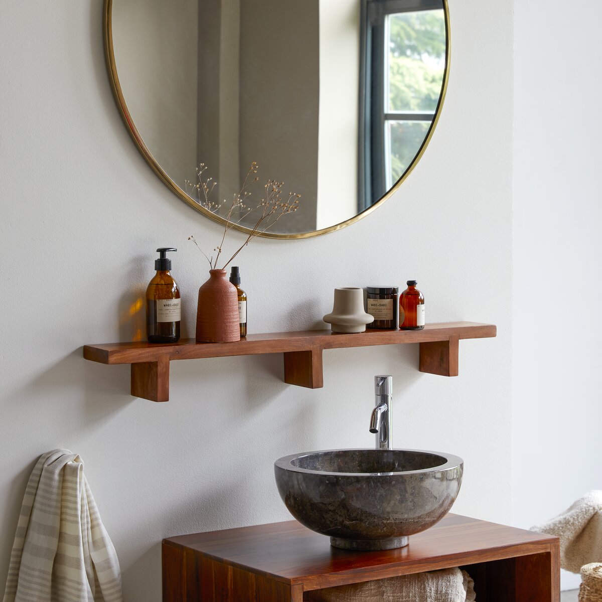 Bahya - Estantería de baño horizontal de palisandro macizo Bahya - Estantería de baño horizontal de palisandro macizo