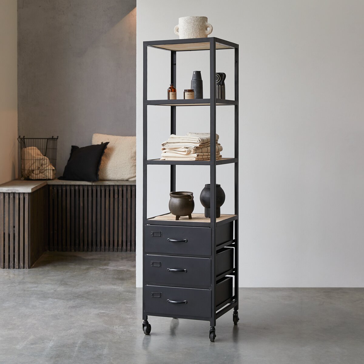 Industriel - Columna de baño en madera de mango macizo y metal Industriel - Columna de baño en madera de mango macizo y metal