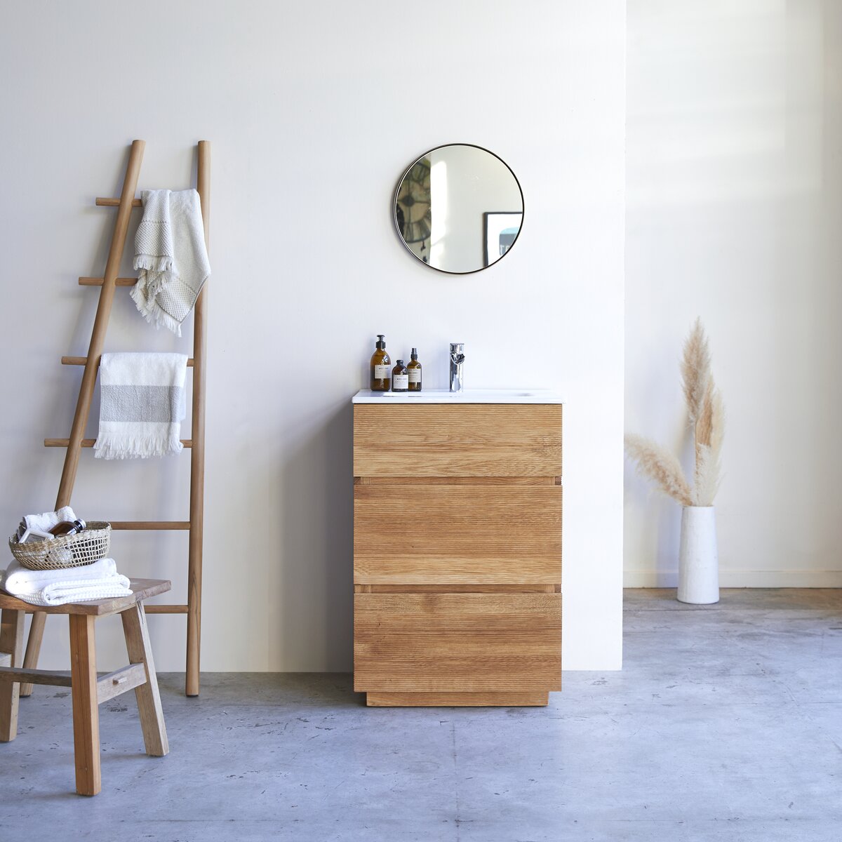 Karl - Solid oak and ceramic bathroom cabinet 60 cm