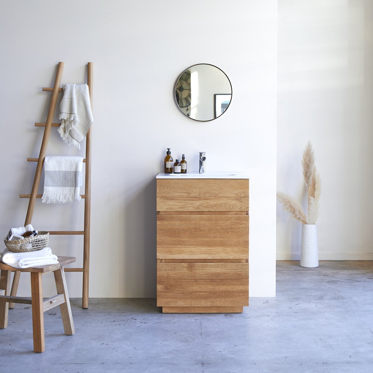 Karl - Mueble de baño en roble macizo y cerámica 60 cm