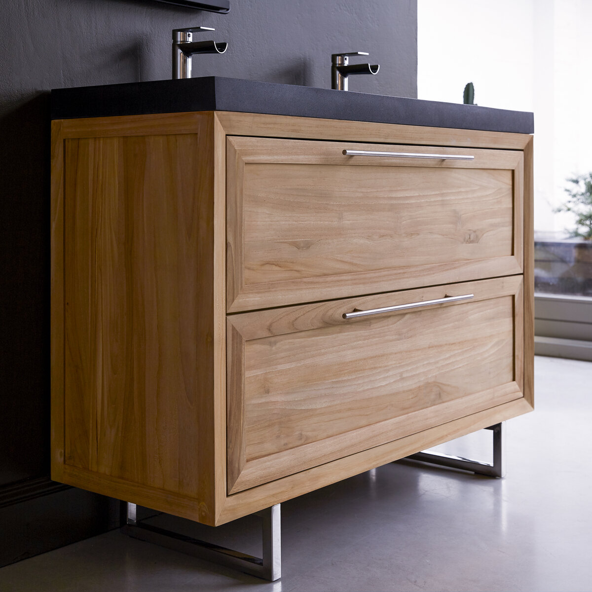 Wave - Badezimmermöbel aus massivem Teakholz und Lavastein 120 cm Wave - Badezimmermöbel aus massivem Teakholz und Lavastein 120 cm