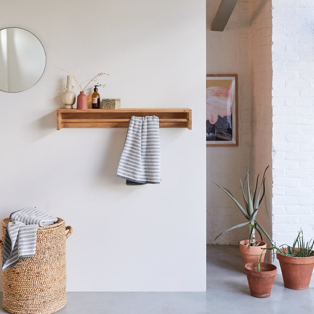 Bathroom wall shelf shop with towel bar