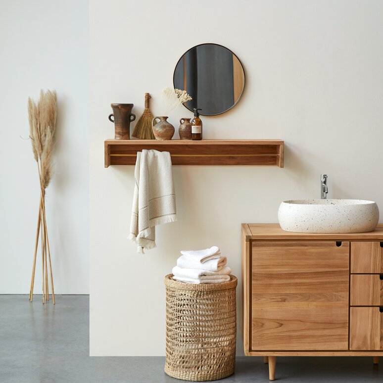 SEATEAK 62446 Porta Asciugamani Di Carta Con Portaspezie – In Legno Di Teak Massello – Design Naturale Per Cucina O Bagno