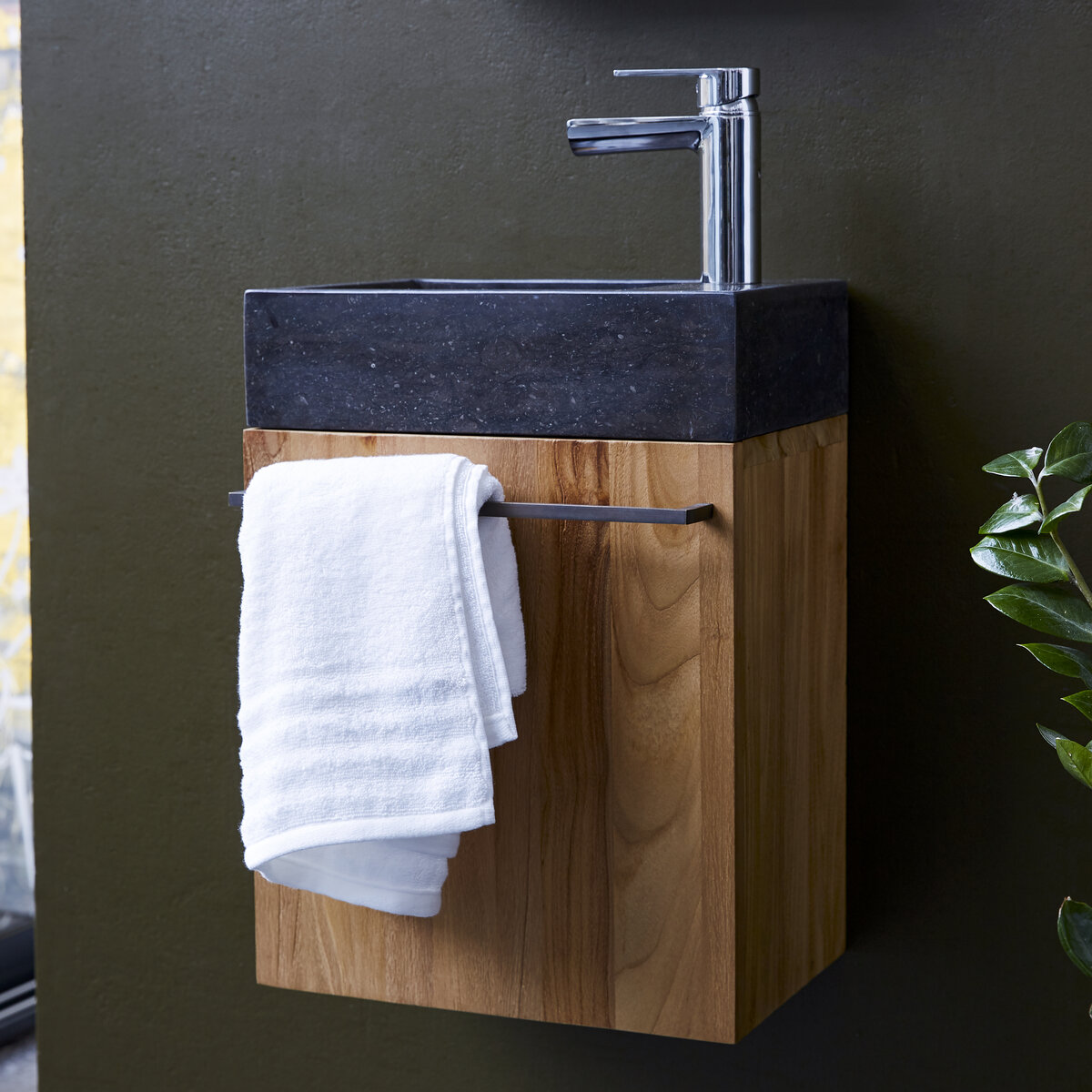 Stelle - Meuble Lave main en teck massif et marbre black Stelle - Meuble Lave main en teck massif et marbre black