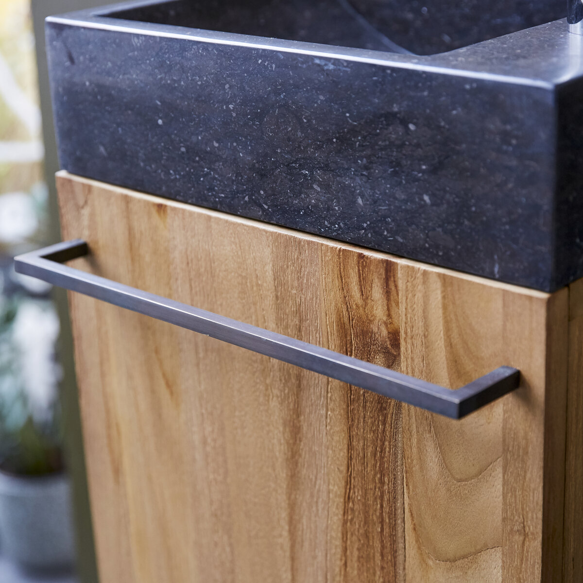 Stelle - Mobile lavamani in teak massello e lavabo in marmo black Stelle - Mobile lavamani in teak massello e lavabo in marmo black
