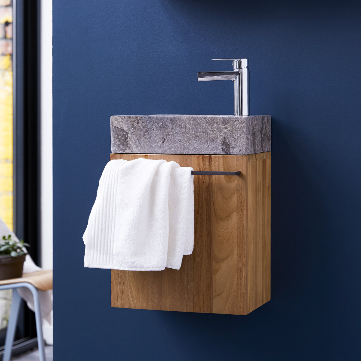Stelle - Mobile lavamani in teak massello e lavabo in marmo grey Stelle - Mobile lavamani in teak massello e lavabo in marmo grey