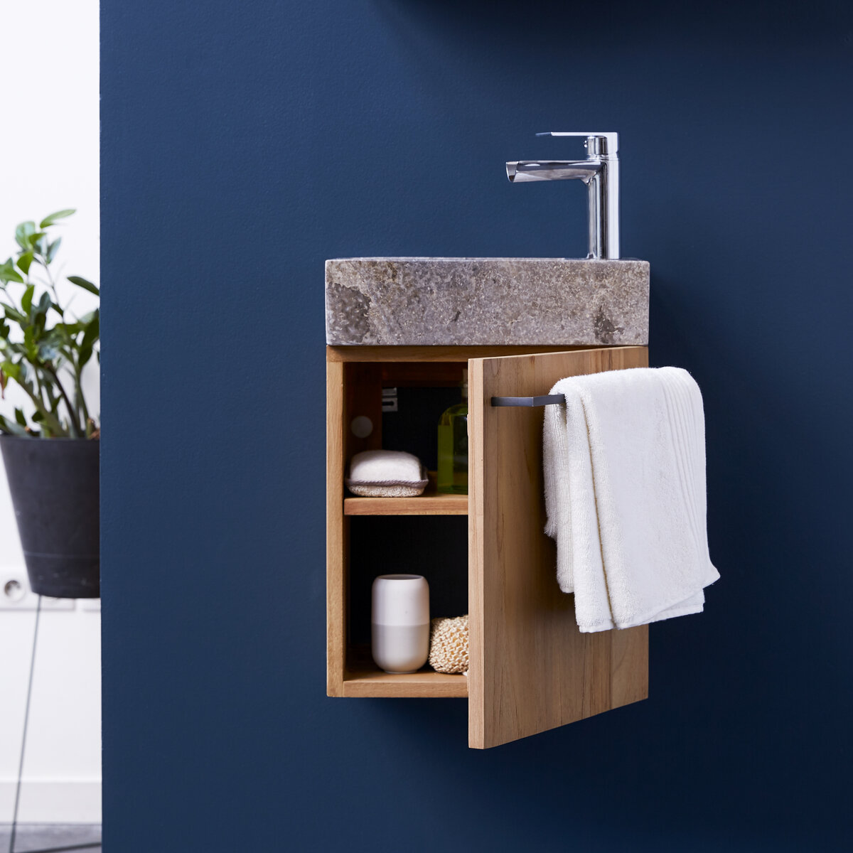 Stelle - Mobile lavamani in teak massello e lavabo in marmo grey Stelle - Mobile lavamani in teak massello e lavabo in marmo grey