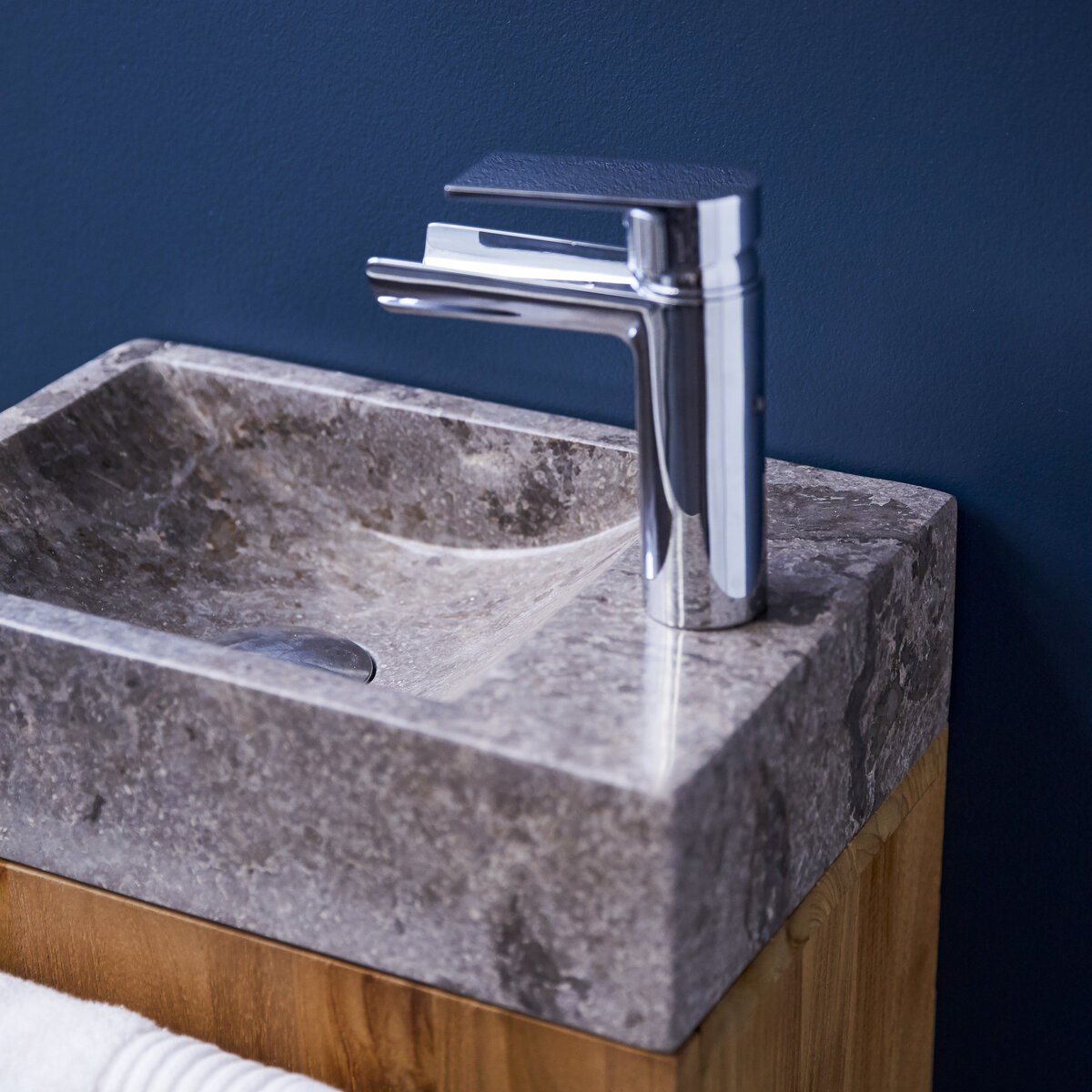 Stelle - Meuble Lave main en teck massif et marbre grey Stelle - Meuble Lave main en teck massif et marbre grey