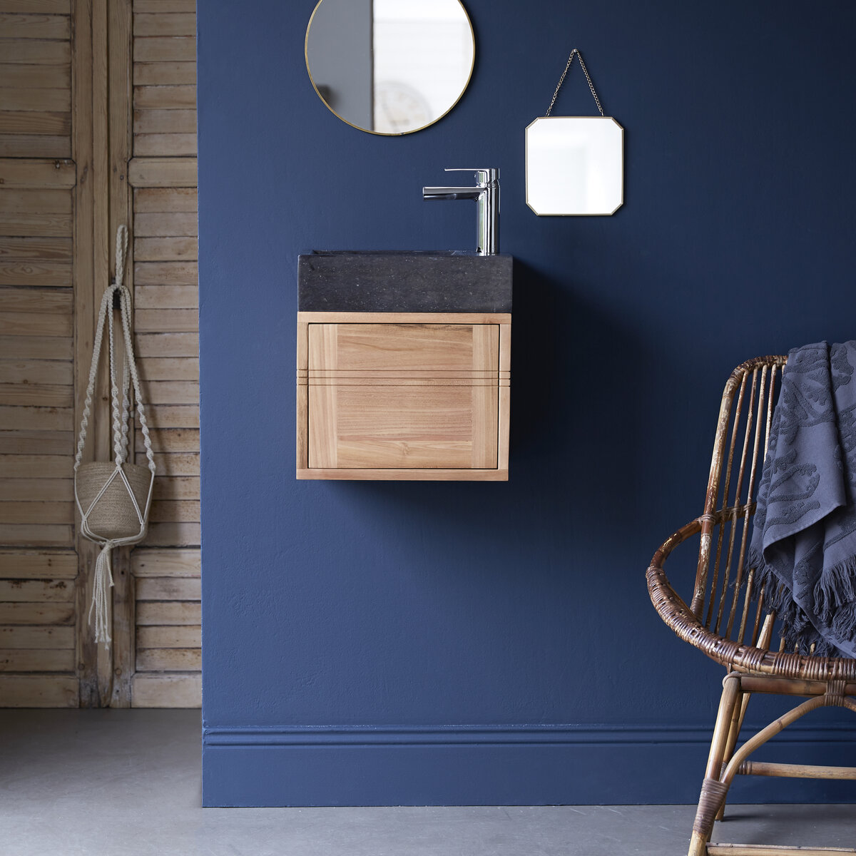 Basic - Meuble Lave main en teck massif et marbre black Basic - Meuble Lave main en teck massif et marbre black