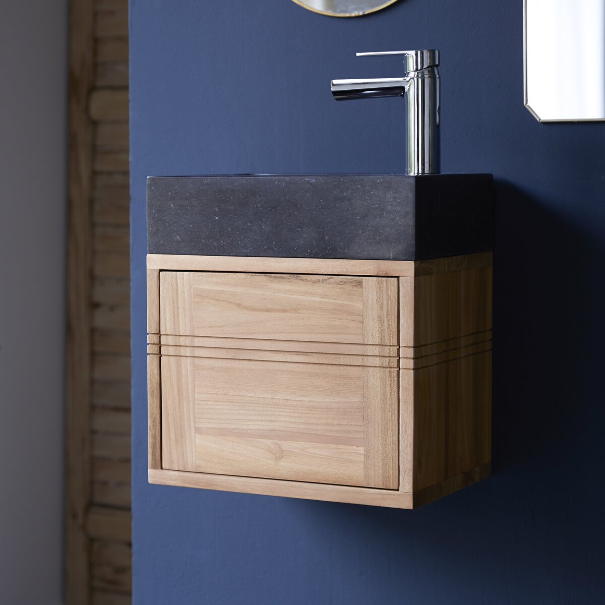 Basic - Meuble Lave main en teck massif et marbre black Basic - Meuble Lave main en teck massif et marbre black