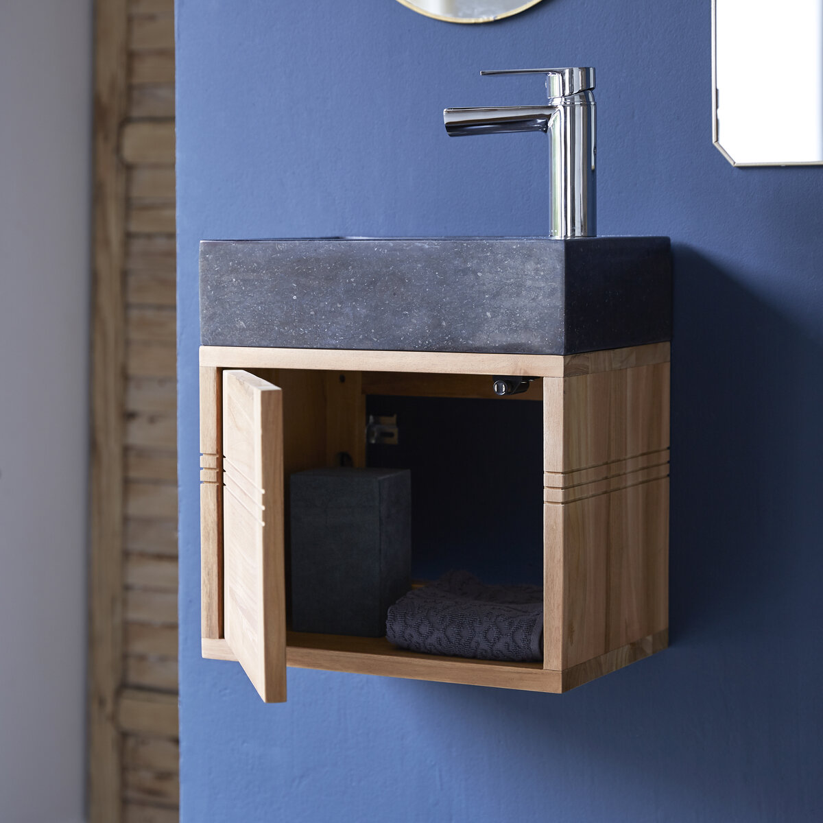 Basic - Meuble Lave main en teck massif et marbre black Basic - Meuble Lave main en teck massif et marbre black