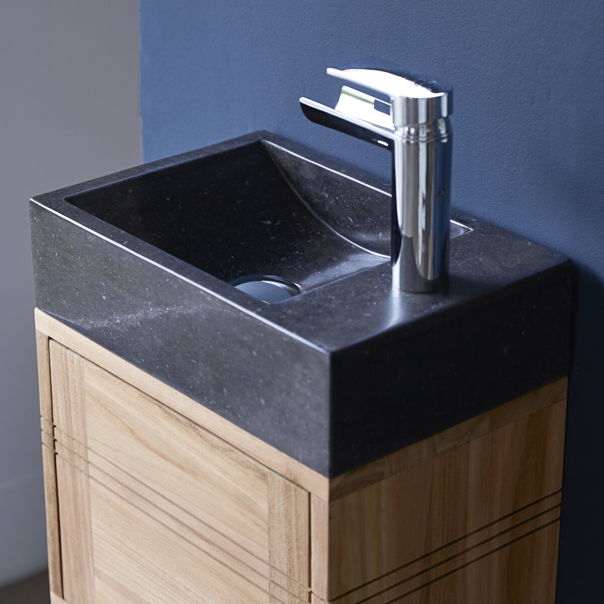 Basic - Meuble Lave main en teck massif et marbre black Basic - Meuble Lave main en teck massif et marbre black