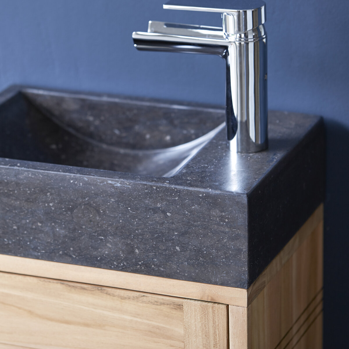 Basic - Meuble Lave main en teck massif et marbre black Basic - Meuble Lave main en teck massif et marbre black
