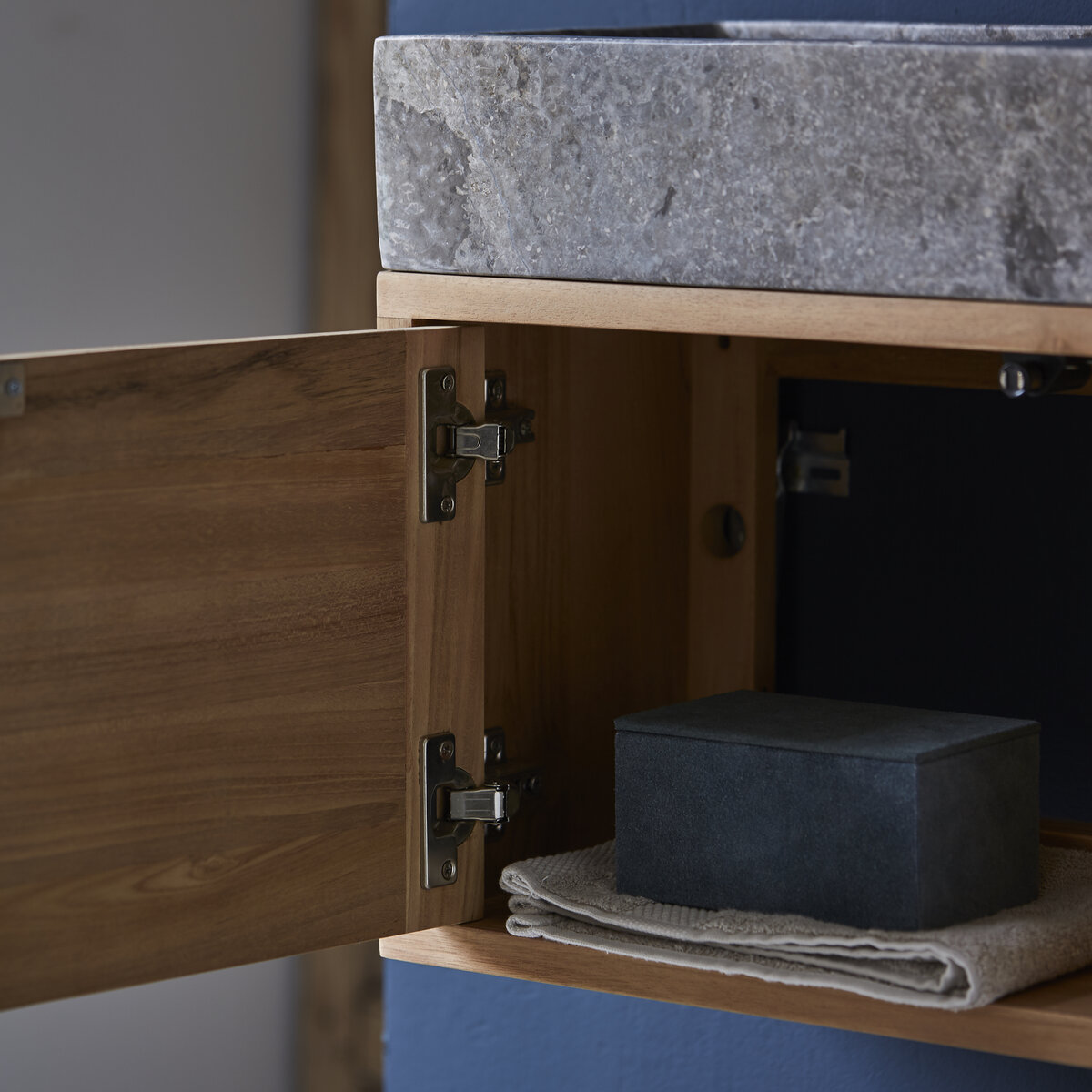 Basic - Mobile sottolavabo in teak massello con lavabo in marmo grey Basic - Mobile sottolavabo in teak massello con lavabo in marmo grey
